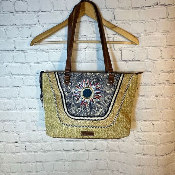 Sakroots Sak Roots Meadow Medium Straw Tote/Handbag Sun Starburst READ - Picture 2 of 10